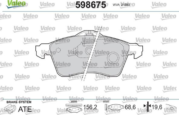 Valeo 598675 - Тормозные колодки, дисковые, комплект autospares.lv