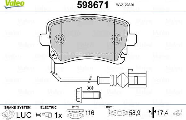 Valeo 598671 - Тормозные колодки, дисковые, комплект autospares.lv