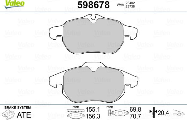 Valeo 598678 - Тормозные колодки, дисковые, комплект autospares.lv