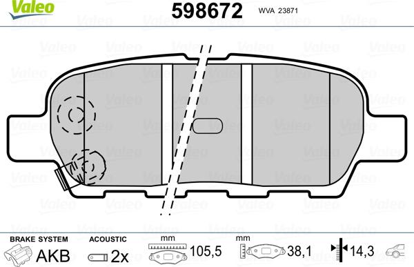 Valeo 598672 - Тормозные колодки, дисковые, комплект autospares.lv