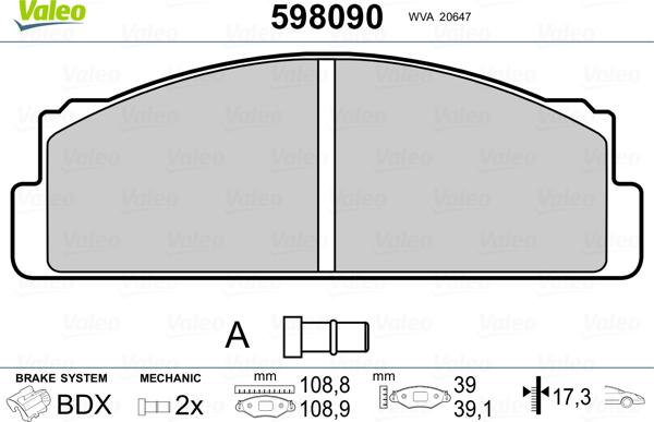 Valeo 598090 - Тормозные колодки, дисковые, комплект autospares.lv