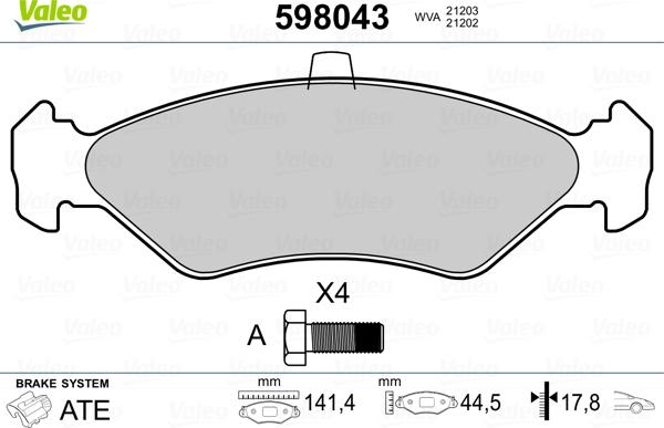 Valeo 598043 - Тормозные колодки, дисковые, комплект autospares.lv