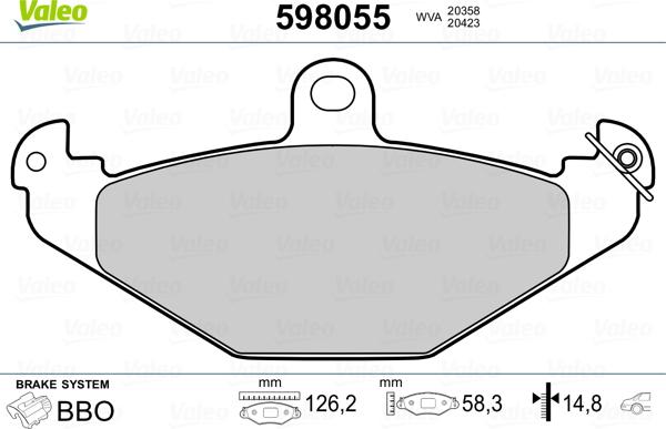 Valeo 598055 - Тормозные колодки, дисковые, комплект autospares.lv