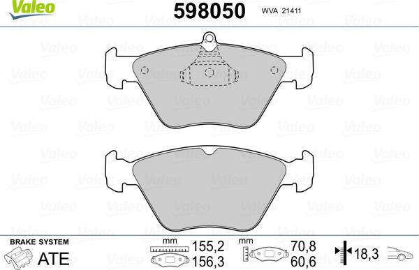 Valeo 598050 - Тормозные колодки, дисковые, комплект autospares.lv