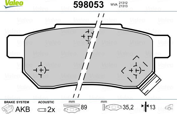 Valeo 598053 - Тормозные колодки, дисковые, комплект autospares.lv