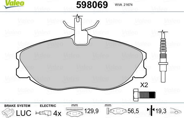 Valeo 598069 - Тормозные колодки, дисковые, комплект autospares.lv