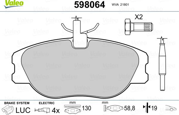 Valeo 598064 - Тормозные колодки, дисковые, комплект autospares.lv