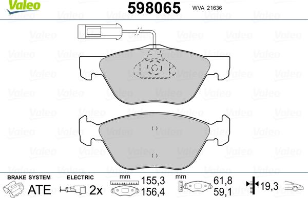 Valeo 598065 - Тормозные колодки, дисковые, комплект autospares.lv