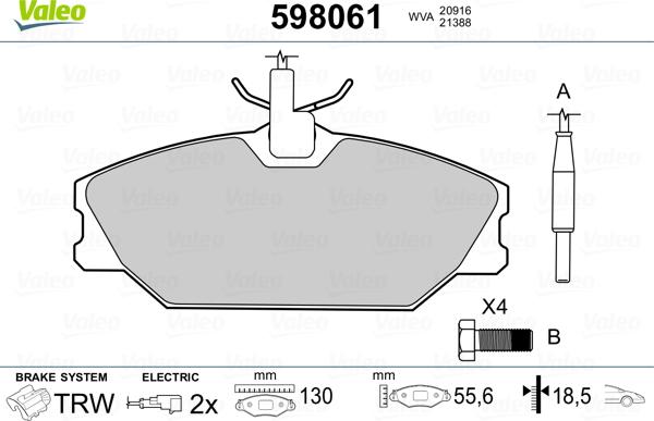 Valeo 598061 - Тормозные колодки, дисковые, комплект autospares.lv