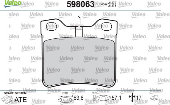 Valeo 598063 - Тормозные колодки, дисковые, комплект autospares.lv