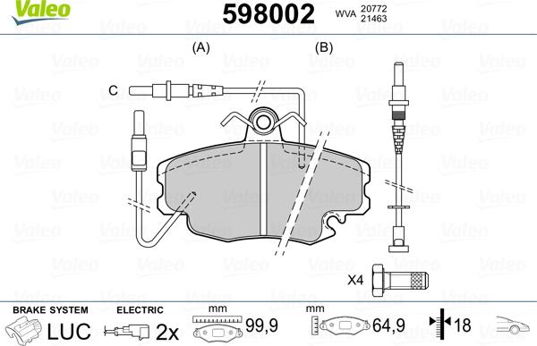 Valeo 598002 - Тормозные колодки, дисковые, комплект autospares.lv