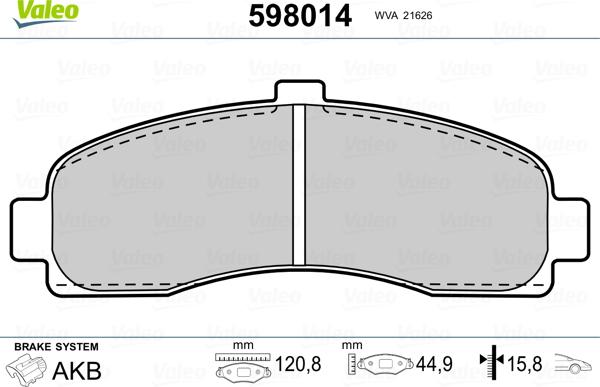 Valeo 598014 - Тормозные колодки, дисковые, комплект autospares.lv