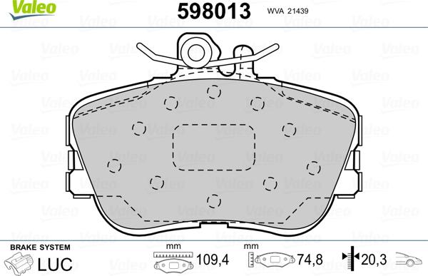 Valeo 598013 - Тормозные колодки, дисковые, комплект autospares.lv