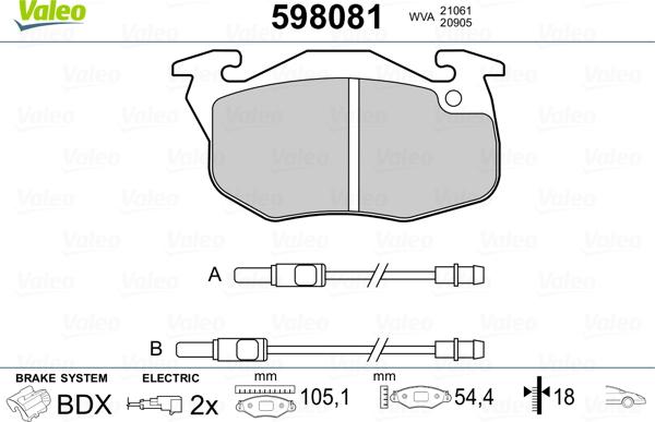 Valeo 598081 - Тормозные колодки, дисковые, комплект autospares.lv