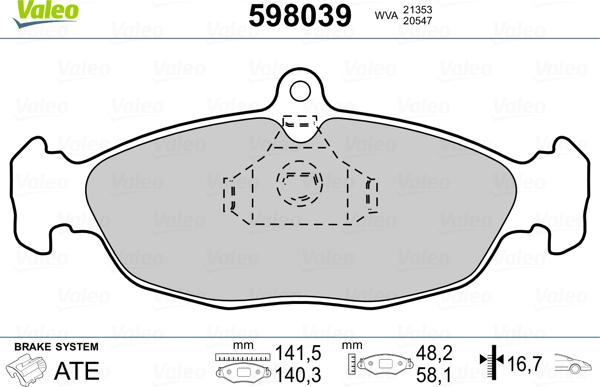 Valeo 598039 - Тормозные колодки, дисковые, комплект autospares.lv