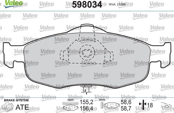 Valeo 598034 - Тормозные колодки, дисковые, комплект autospares.lv