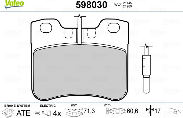 Valeo 598030 - Тормозные колодки, дисковые, комплект autospares.lv