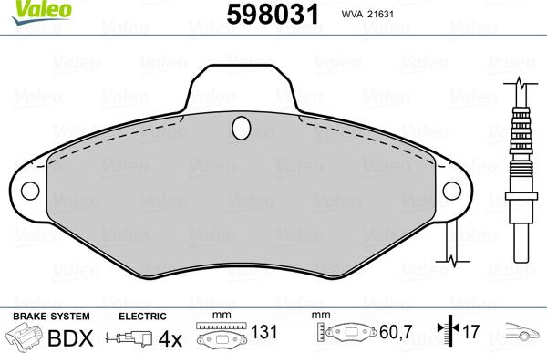 Valeo 598031 - Тормозные колодки, дисковые, комплект autospares.lv