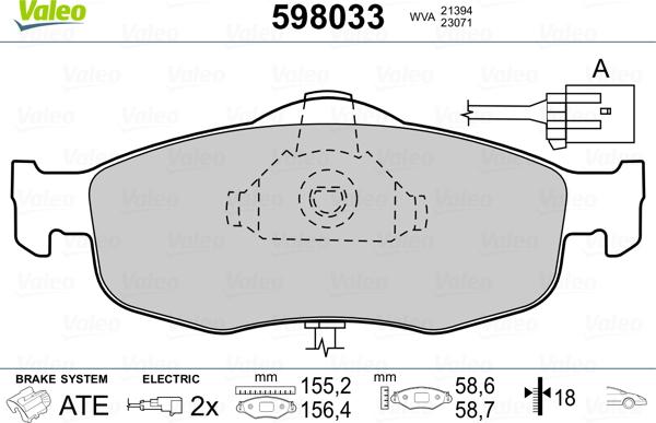 Valeo 598033 - Тормозные колодки, дисковые, комплект autospares.lv