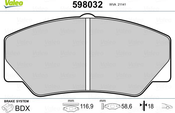 Valeo 598032 - Тормозные колодки, дисковые, комплект autospares.lv