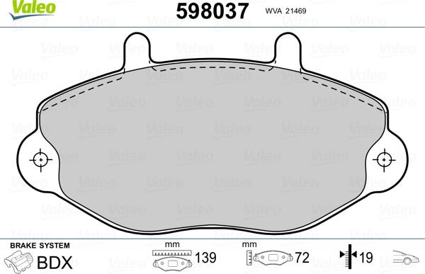 Valeo 598037 - Тормозные колодки, дисковые, комплект autospares.lv