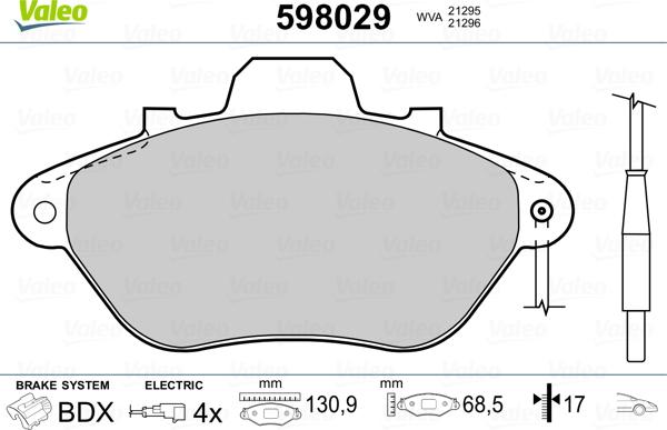 Valeo 598029 - Тормозные колодки, дисковые, комплект autospares.lv