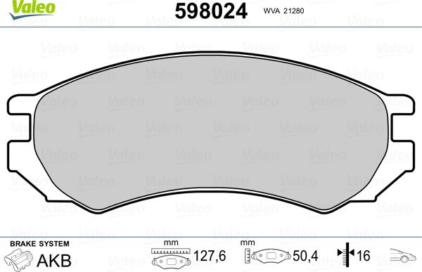 Valeo 598024 - Тормозные колодки, дисковые, комплект autospares.lv