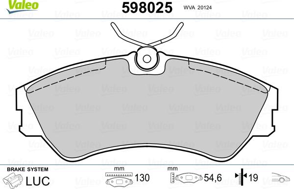 Valeo 598025 - Тормозные колодки, дисковые, комплект autospares.lv