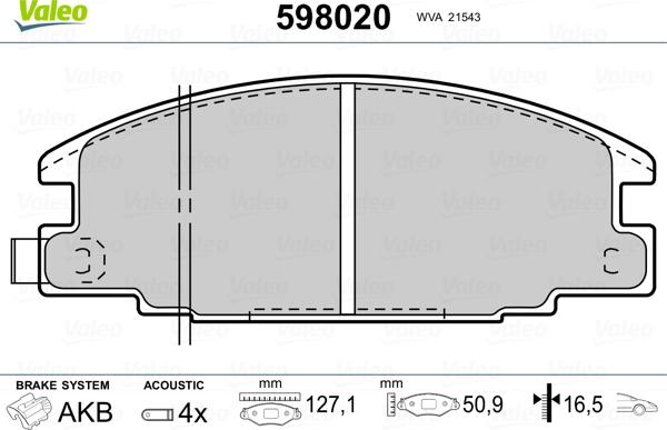 Valeo 598020 - Тормозные колодки, дисковые, комплект autospares.lv