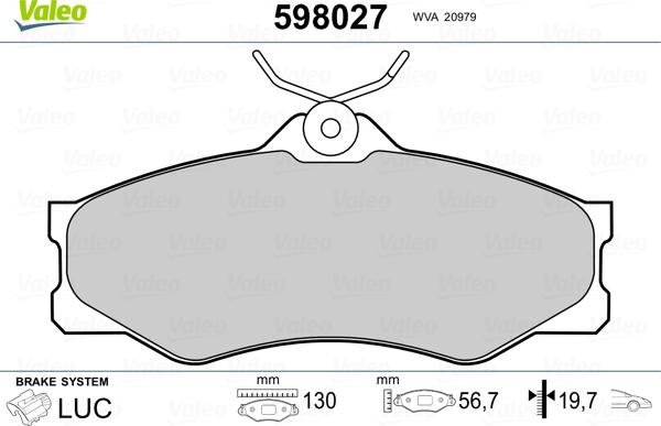 Valeo 598027 - Тормозные колодки, дисковые, комплект autospares.lv