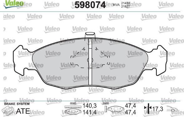 Valeo 598074 - Тормозные колодки, дисковые, комплект autospares.lv
