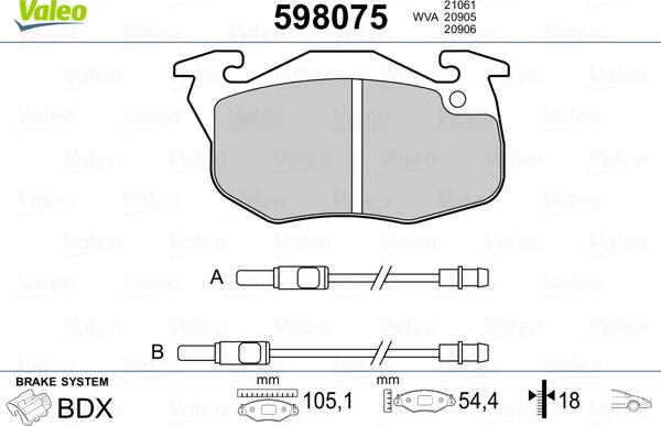 Valeo 598075 - Тормозные колодки, дисковые, комплект autospares.lv