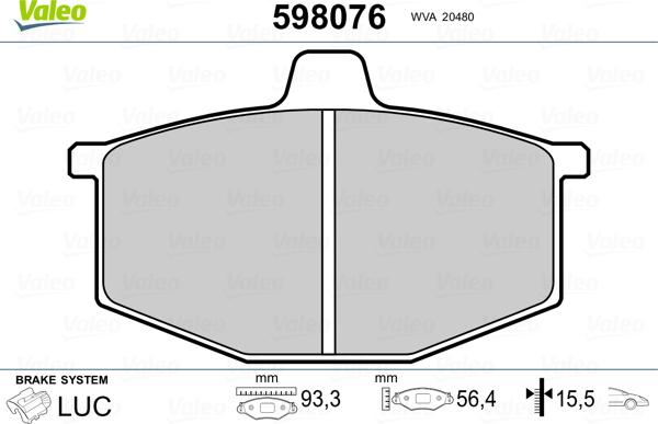 Valeo 598076 - Тормозные колодки, дисковые, комплект autospares.lv