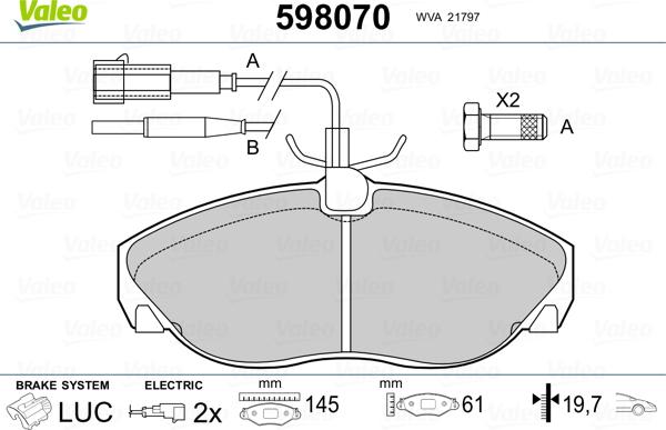 Valeo 598070 - Тормозные колодки, дисковые, комплект autospares.lv