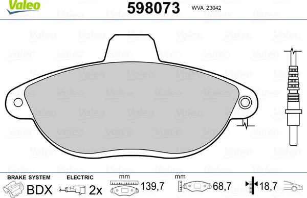 Valeo 598073 - Тормозные колодки, дисковые, комплект autospares.lv