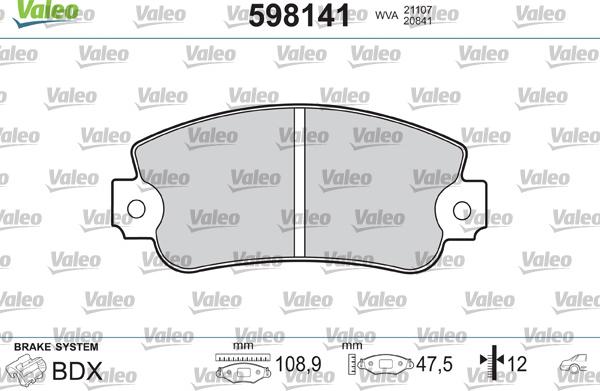 Valeo 598141 - Тормозные колодки, дисковые, комплект autospares.lv