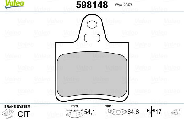 Valeo 598148 - Тормозные колодки, дисковые, комплект autospares.lv