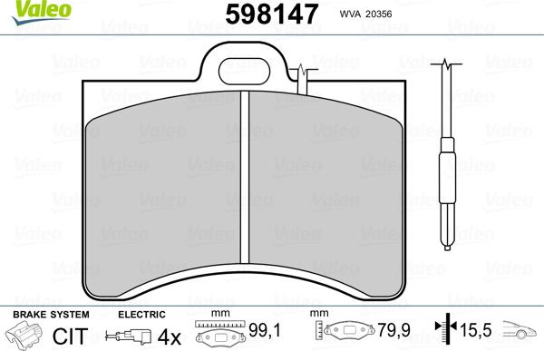 Valeo 598147 - Тормозные колодки, дисковые, комплект autospares.lv