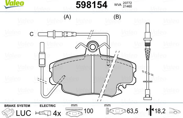 Valeo 598154 - Тормозные колодки, дисковые, комплект autospares.lv