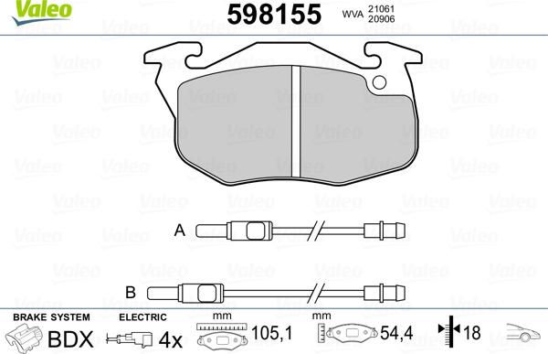 Valeo 598155 - Тормозные колодки, дисковые, комплект autospares.lv