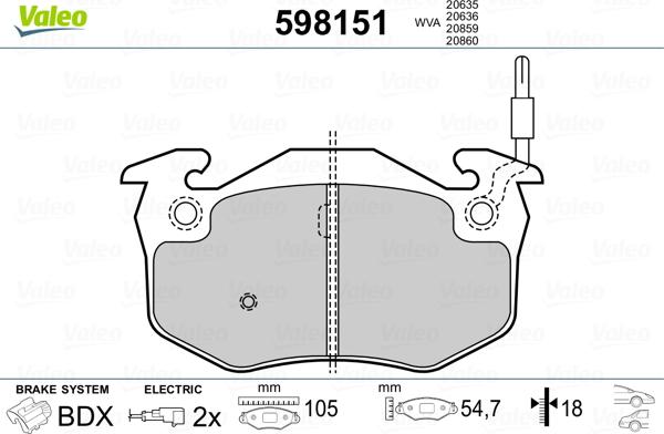 Valeo 598151 - Тормозные колодки, дисковые, комплект autospares.lv