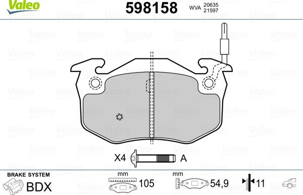 Valeo 598158 - Тормозные колодки, дисковые, комплект autospares.lv