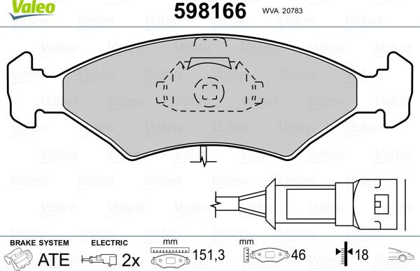 Valeo 598166 - Тормозные колодки, дисковые, комплект autospares.lv