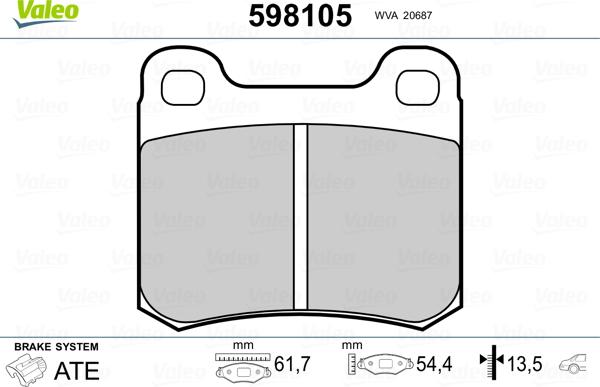 Valeo 598105 - Тормозные колодки, дисковые, комплект autospares.lv