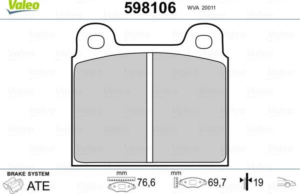 Valeo 598106 - Тормозные колодки, дисковые, комплект autospares.lv