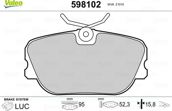 Valeo 598102 - Тормозные колодки, дисковые, комплект autospares.lv