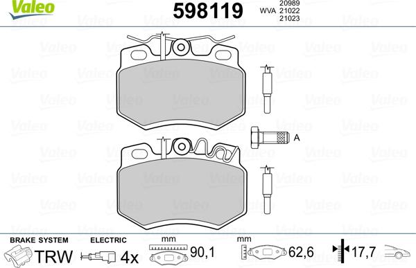 Valeo 598119 - Тормозные колодки, дисковые, комплект autospares.lv