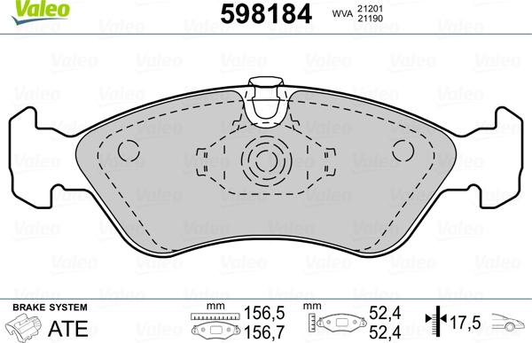 Valeo 598184 - Тормозные колодки, дисковые, комплект autospares.lv