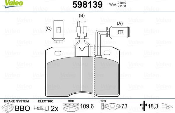 Valeo 598139 - Тормозные колодки, дисковые, комплект autospares.lv