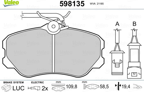 Valeo 598135 - Тормозные колодки, дисковые, комплект autospares.lv